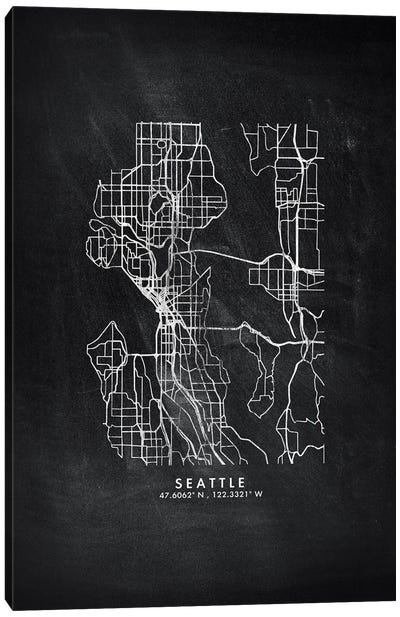 Seattle City Map Chalkboard Style Canvas Art Print - Washington Art