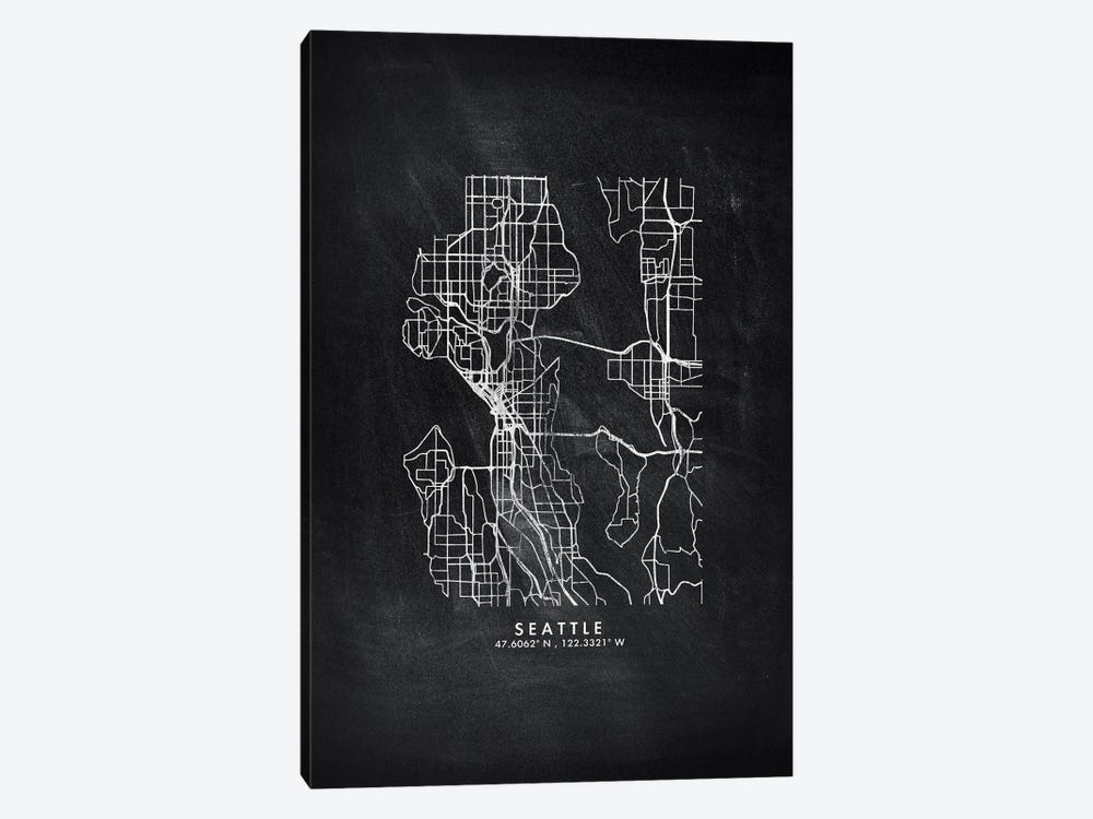 Seattle City Map Chalkboard Style by WallDecorAddict 1-piece Canvas Artwork