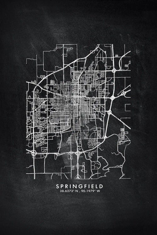 Springfield, Illinois City Map Chalkboard Style