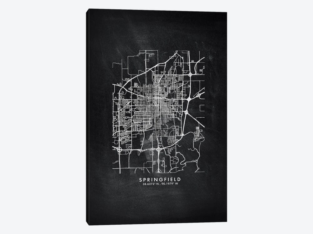 Springfield, Illinois City Map Chalkboard Style by WallDecorAddict 1-piece Canvas Print