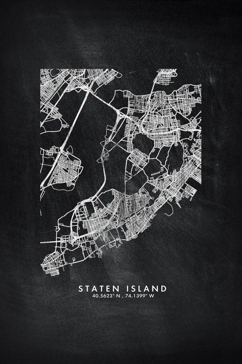 Staten Island, New York City Map Chalkboard Style