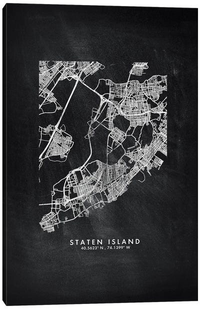 Staten Island, New York City Map Chalkboard Style Canvas Art Print - New York City Map
