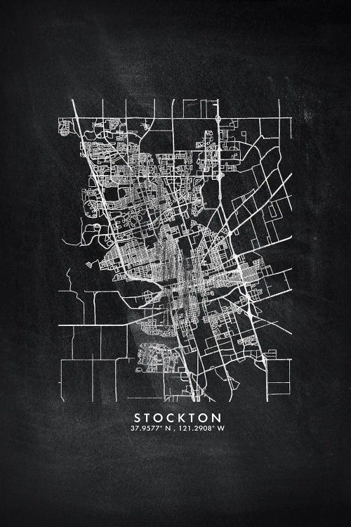 Stockton, California City Map Chalkboard Style