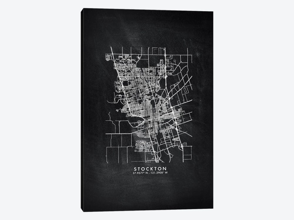 Stockton, California City Map Chalkboard Style by WallDecorAddict 1-piece Canvas Artwork