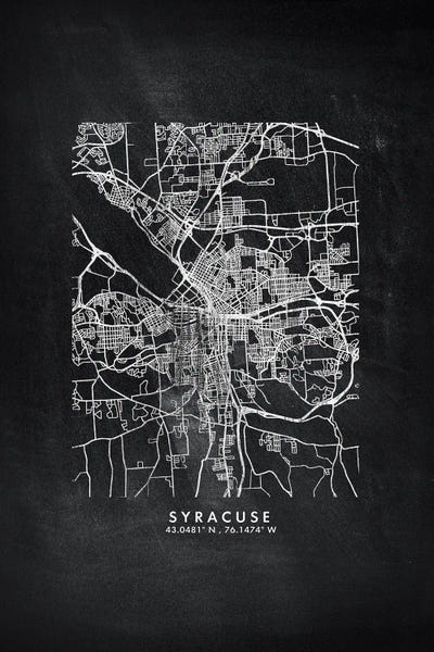 Syracuse City Map Chalkboard Style by WallDecorAddict framed canvas print