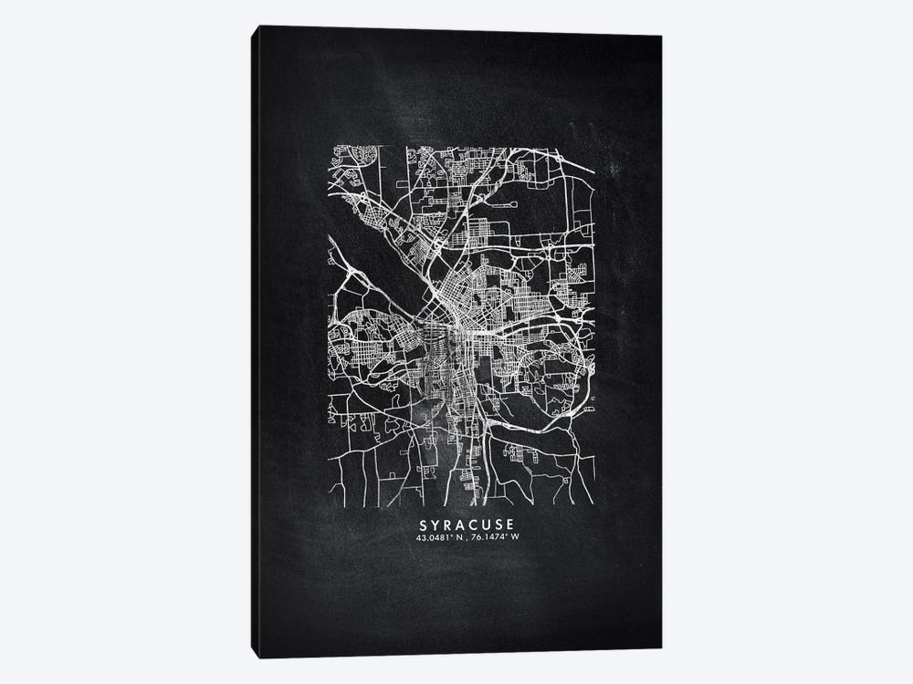 Syracuse City Map Chalkboard Style by WallDecorAddict 1-piece Canvas Print