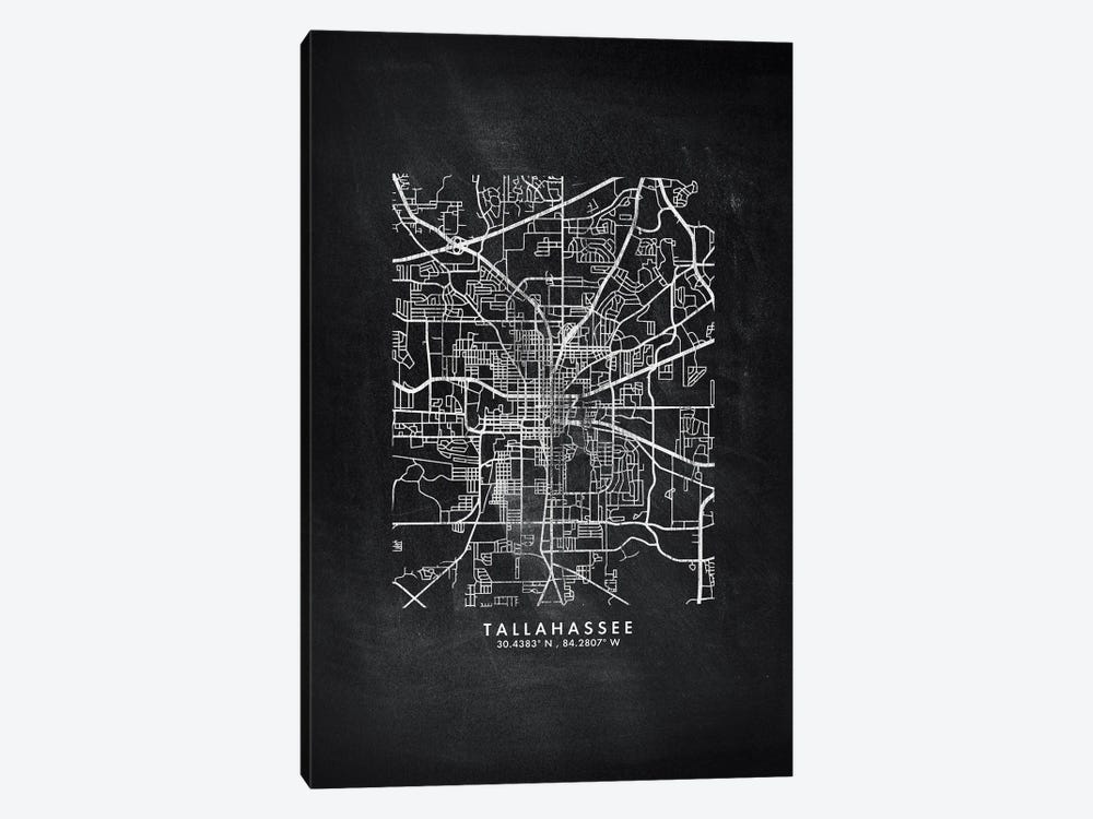 Tallahassee, Florida City Map Chalkboard Style by WallDecorAddict 1-piece Canvas Artwork
