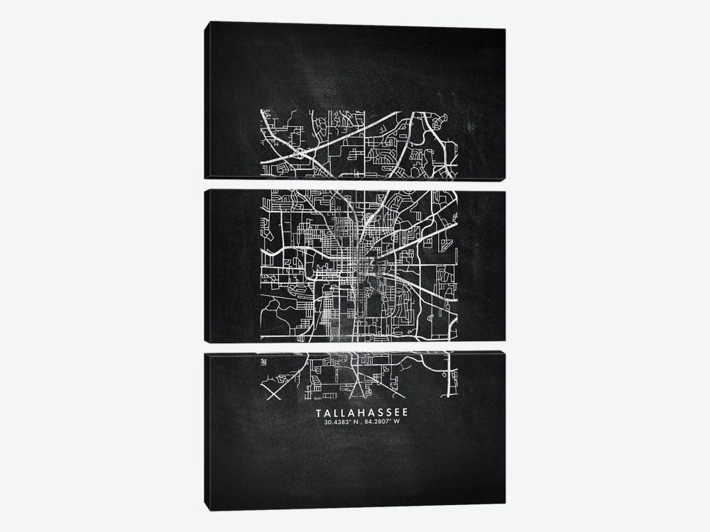 Tallahassee, Florida City Map Chalkboard Style by WallDecorAddict 3-piece Canvas Wall Art