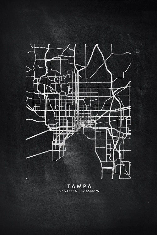 Tampa City Map Chalkboard Style by WallDecorAddict canvas print