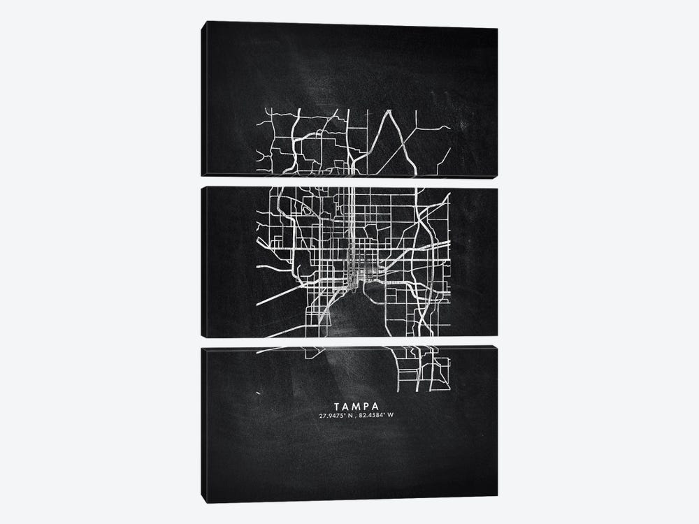 Tampa City Map Chalkboard Style by WallDecorAddict 3-piece Canvas Print