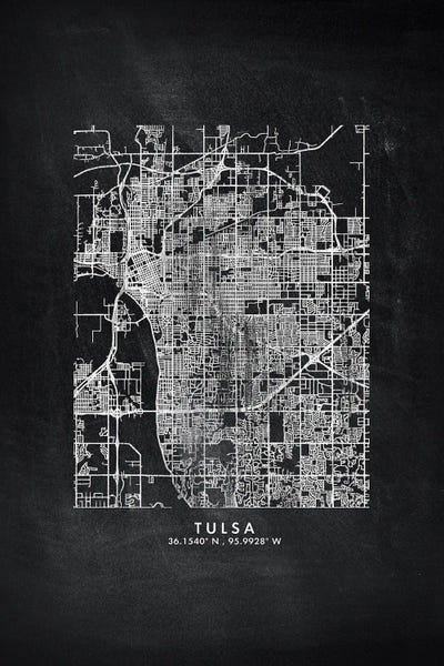 Tulsa City Map Chalkboard Style by WallDecorAddict art print