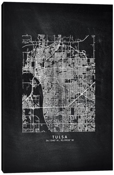 Tulsa City Map Chalkboard Style Canvas Art Print