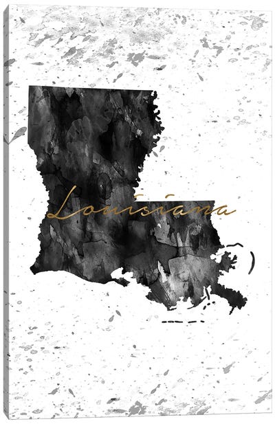 Louisiana Black And White Gold Canvas Art Print - State Maps
