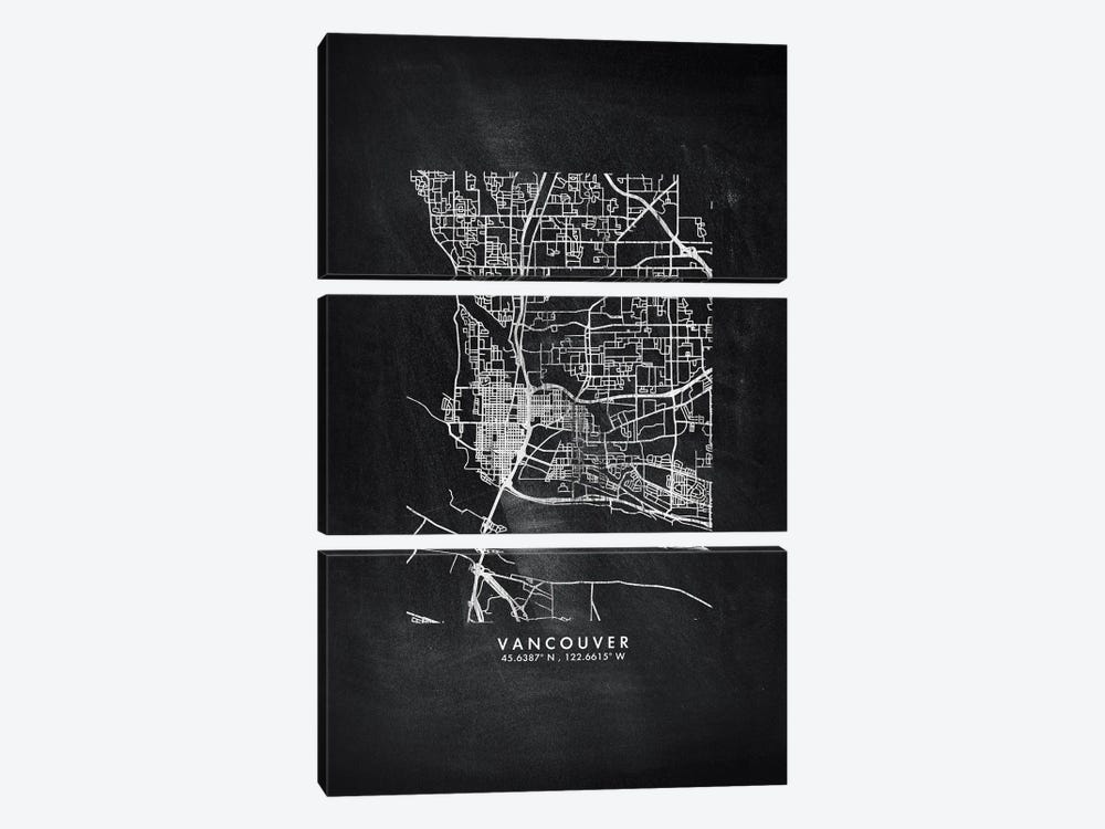 Vancouver City Map Chalkboard Style by WallDecorAddict 3-piece Canvas Print