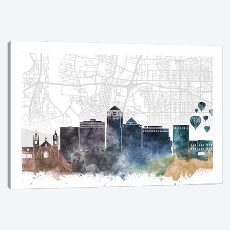 Albuquerque Skyline City Map Canvas Print #WDA2222} by WallDecorAddict Canvas Wall Art