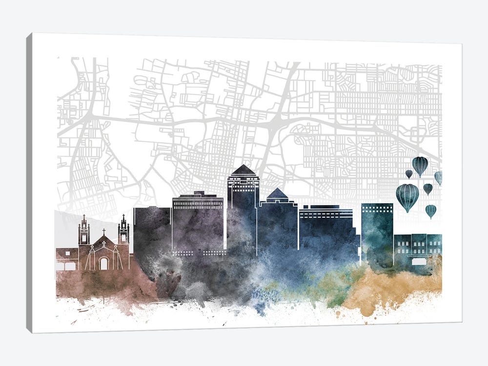 Albuquerque Skyline City Map by WallDecorAddict 1-piece Art Print