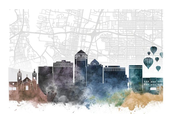 New Mexico: Albuquerque Skyline City Map by WallDecorAddict