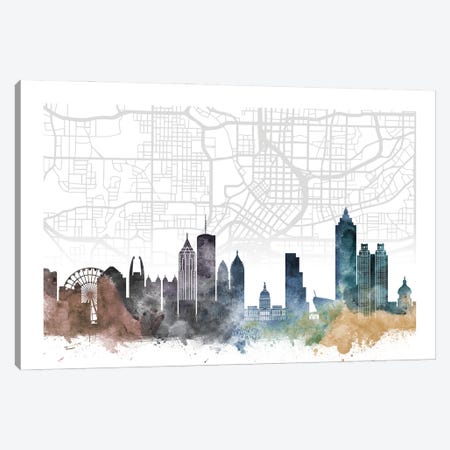 Atlanta Skyline City Map Canvas Print #WDA2223} by WallDecorAddict Canvas Wall Art