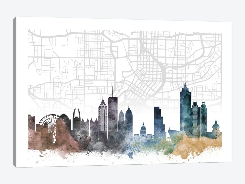 Atlanta Skyline City Map by WallDecorAddict 1-piece Canvas Wall Art