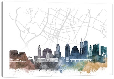 Austin Skyline City Map Canvas Art Print - Austin Skylines