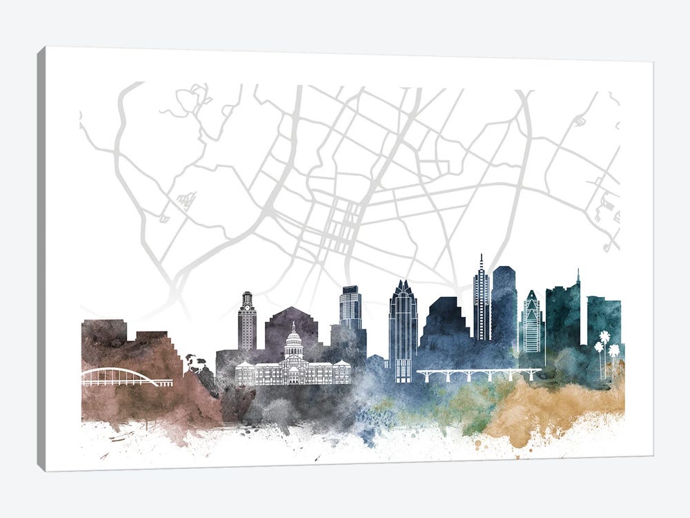 Austin Skyline City Map by WallDecorAddict 1-piece Art Print