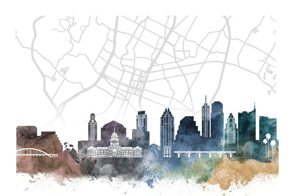Austin Maps: Austin Skyline City Map by WallDecorAddict