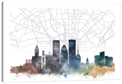 Baltimore Skyline City Map Canvas Art Print - WallDecorAddict