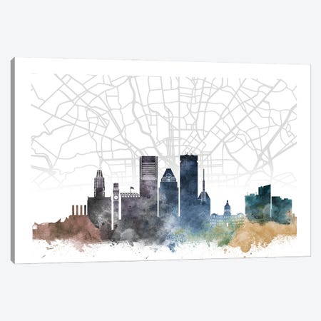 Baltimore Skyline City Map Canvas Print #WDA2225} by WallDecorAddict Art Print
