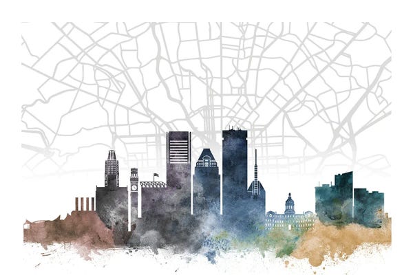WallDecorAddict: Baltimore Skyline City Map by WallDecorAddict