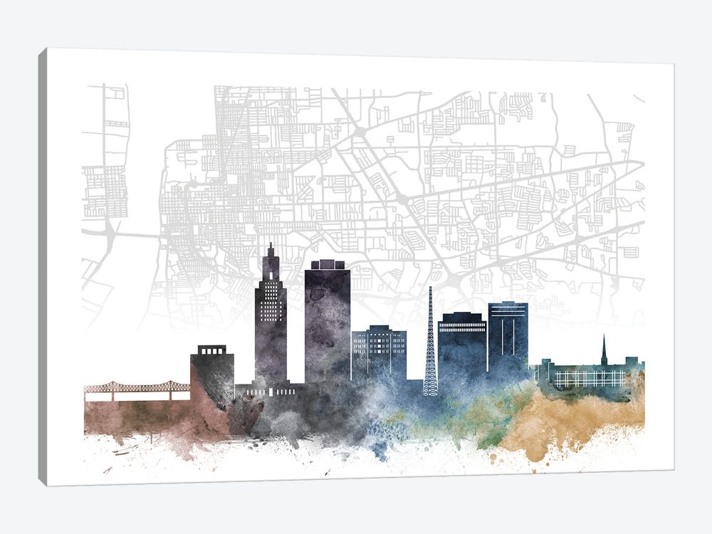 Baton Rouge Skyline City Map by WallDecorAddict 1-piece Canvas Print