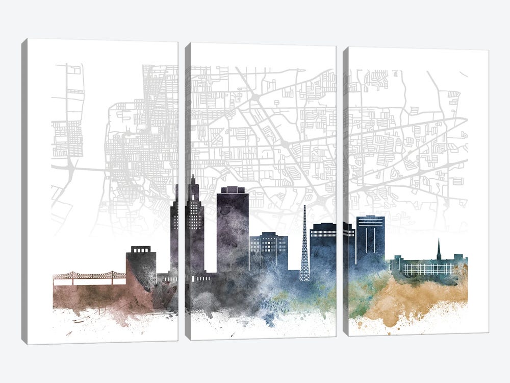 Baton Rouge Skyline City Map by WallDecorAddict 3-piece Canvas Print