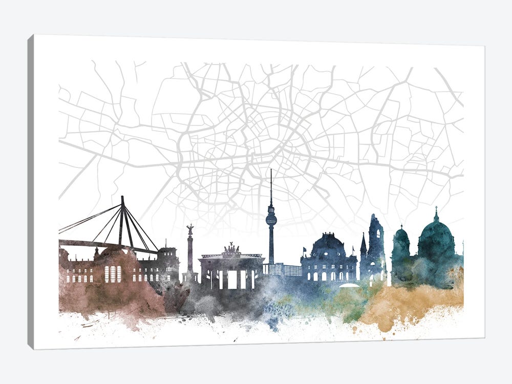 Berlin Skyline City Map by WallDecorAddict 1-piece Canvas Wall Art