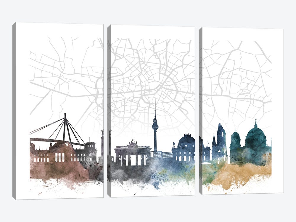 Berlin Skyline City Map by WallDecorAddict 3-piece Canvas Artwork