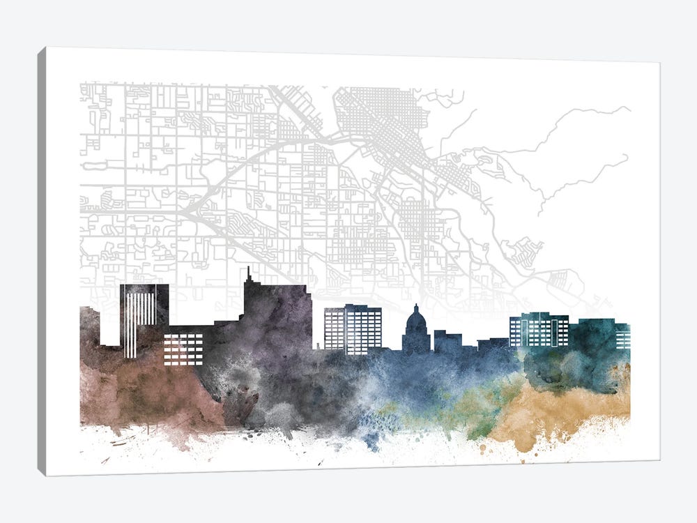 Boise Skyline City Map by WallDecorAddict 1-piece Canvas Print