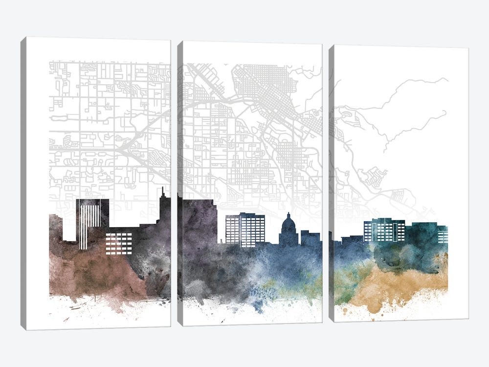 Boise Skyline City Map by WallDecorAddict 3-piece Art Print