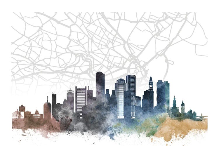 Boston Skyline City Map by WallDecorAddict wall art