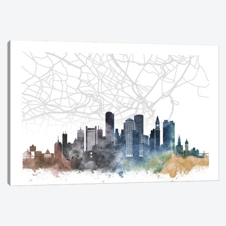 Boston Skyline City Map Canvas Print #WDA2229} by WallDecorAddict Canvas Art