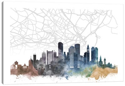 Boston Skyline City Map Canvas Art Print - Boston Skylines