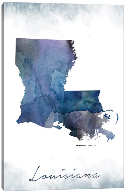 Louisiana State Bluish Canvas Art Print - 3-Piece Map Art