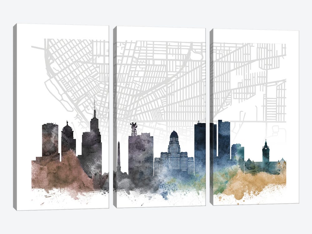 Buffalo Skyline City Map by WallDecorAddict 3-piece Canvas Wall Art