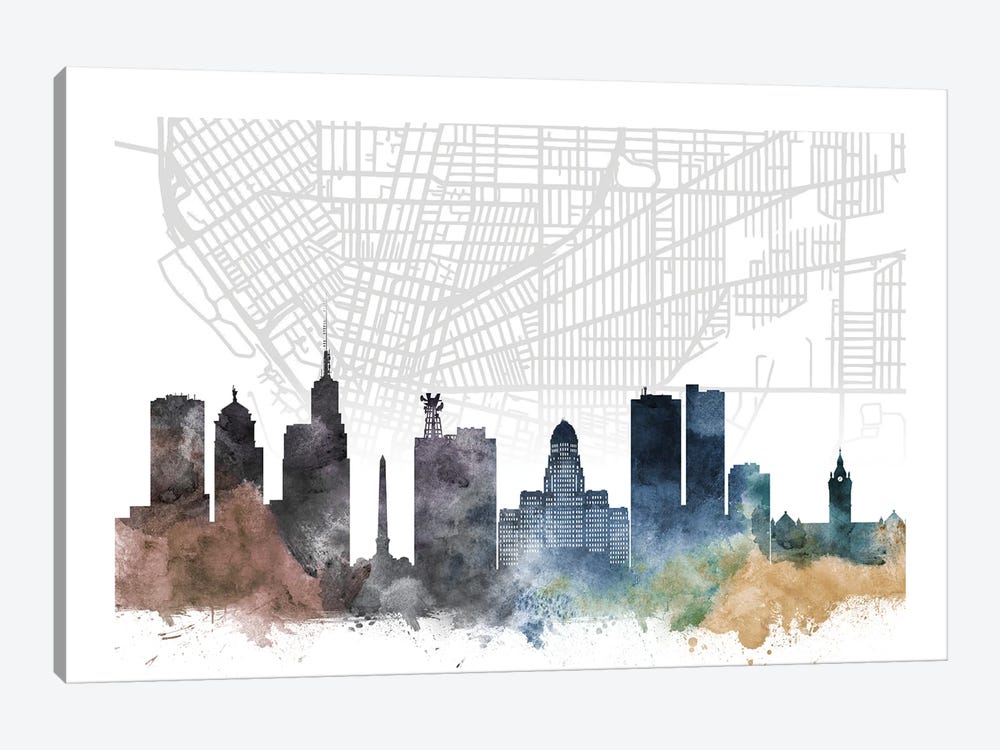 Buffalo Skyline City Map by WallDecorAddict 1-piece Canvas Wall Art