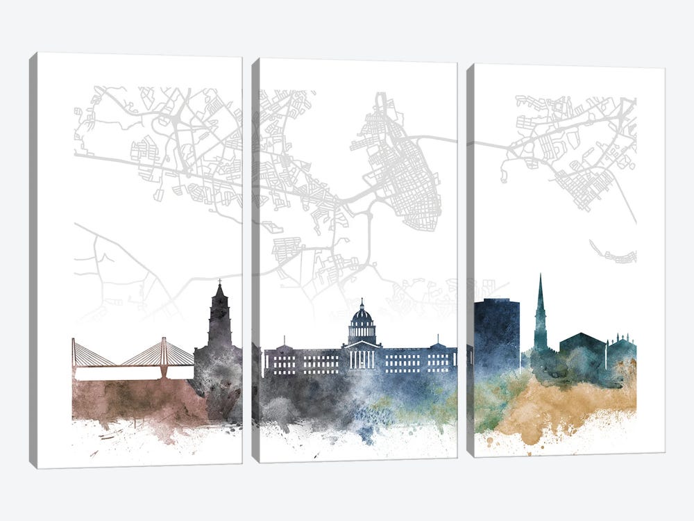 Charleston Skyline City Map by WallDecorAddict 3-piece Art Print