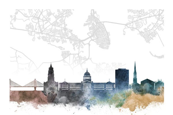 Large Map Art - Canvas Prints: Charleston Skyline City Map by WallDecorAddict