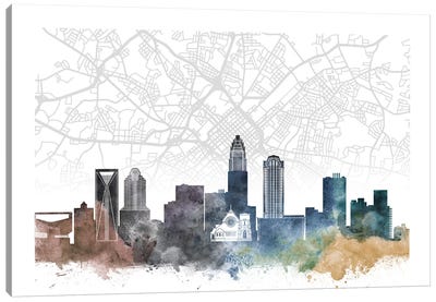 Charlotte Skyline City Map Canvas Art Print - Charlotte Skylines