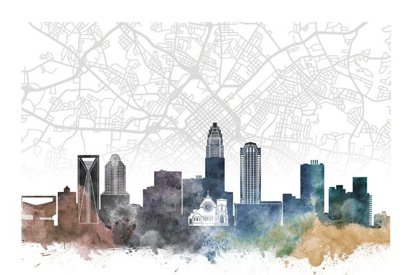 North Carolina: Charlotte Skyline City Map by WallDecorAddict