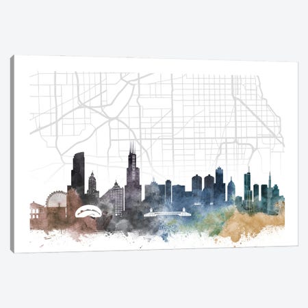 Chicago Skyline City Map Canvas Print #WDA2233} by WallDecorAddict Canvas Art Print