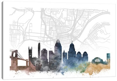 Cincinnati Skyline City Map Canvas Art Print - Ohio Art