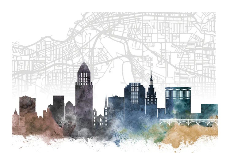 Cleveland Skyline City Map by WallDecorAddict wall art