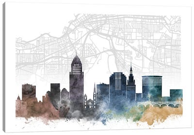 Cleveland Skyline City Map Canvas Art Print - Best Selling Map Art