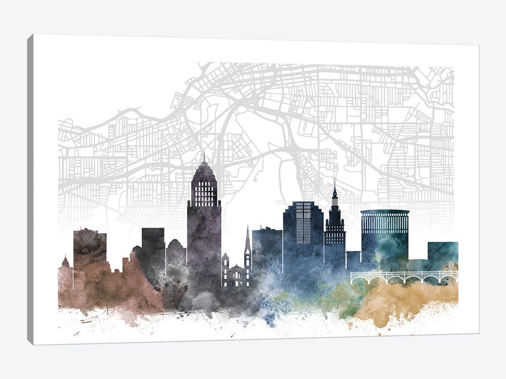 Cleveland Skyline City Map by WallDecorAddict 1-piece Canvas Print